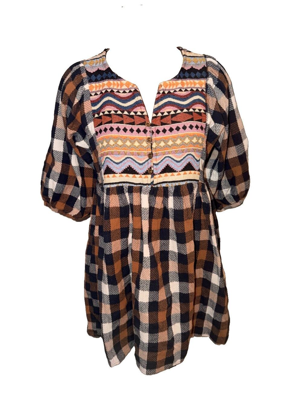 1970s inspo long sleeve boho hippie chic mini dress Small